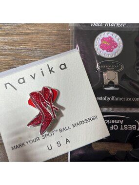 NAVIKA Glitzy Red Stiletto Golf Ball Marker & Magnetic Hat Clip with Bonus NWT